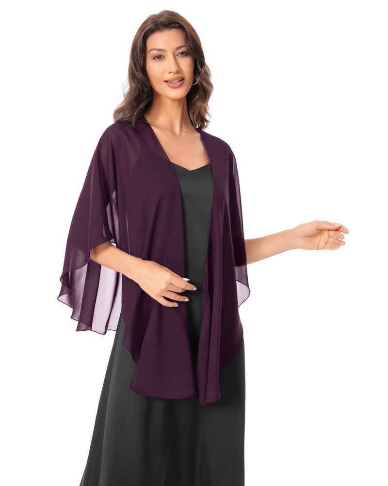 Hotshawl Womens Chiffon Shawls and Wraps, Wedding Party Shawl Scarf for Evening Dresses (Plum Purple) - Image 1